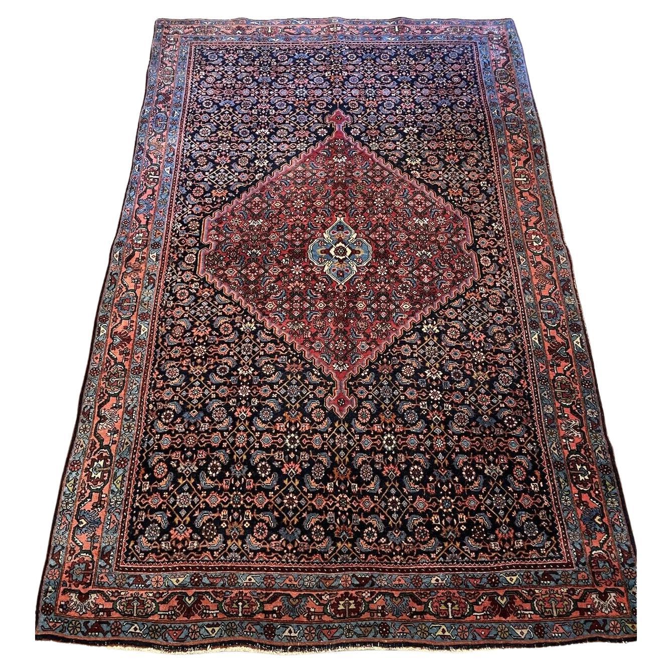 Tapis persan Bidjar ancien fait à la main 4,6' x 7,3, années 1920 - 1N39