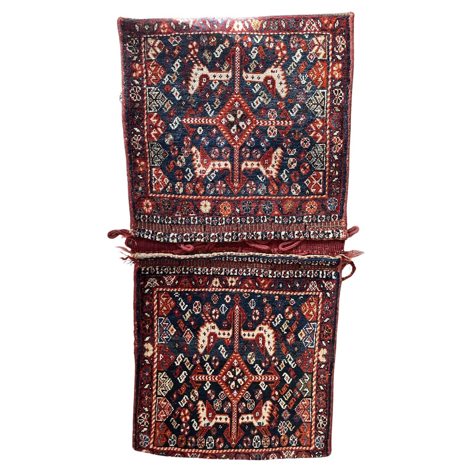 Handmade Antique Persian Collectible Gashkai Bag 1.7' x 3.5', 1900s - 1N20 For Sale