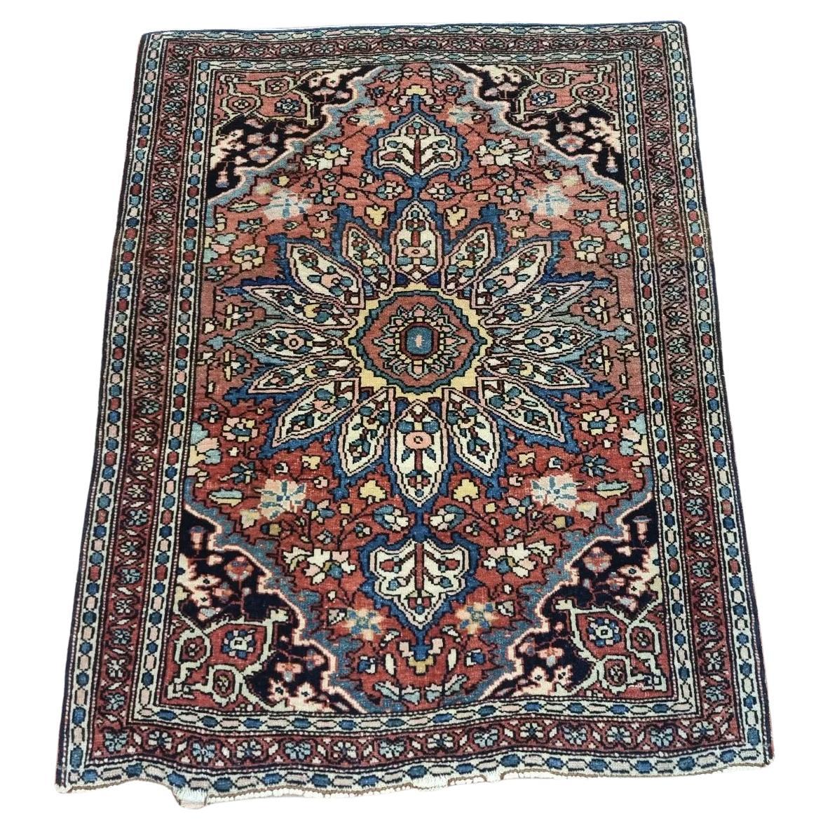 Tapis persan Farahan ancien fait à la main 1,8' x 2,3', 1880s - 1D140