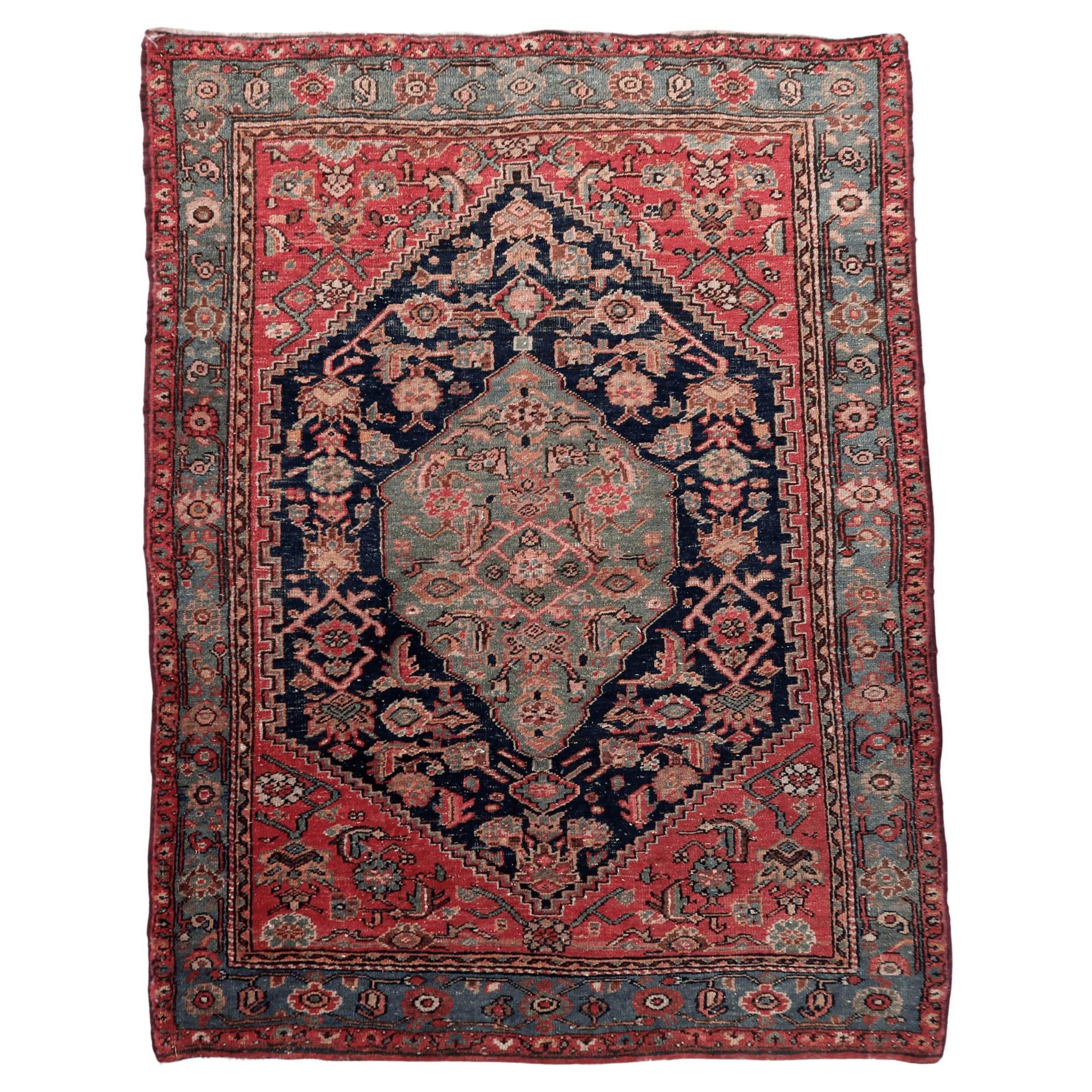 Handgefertigter antiker persischer Farahan-Teppich 3.3' x 4,6', 1910er Jahre, 1C1089