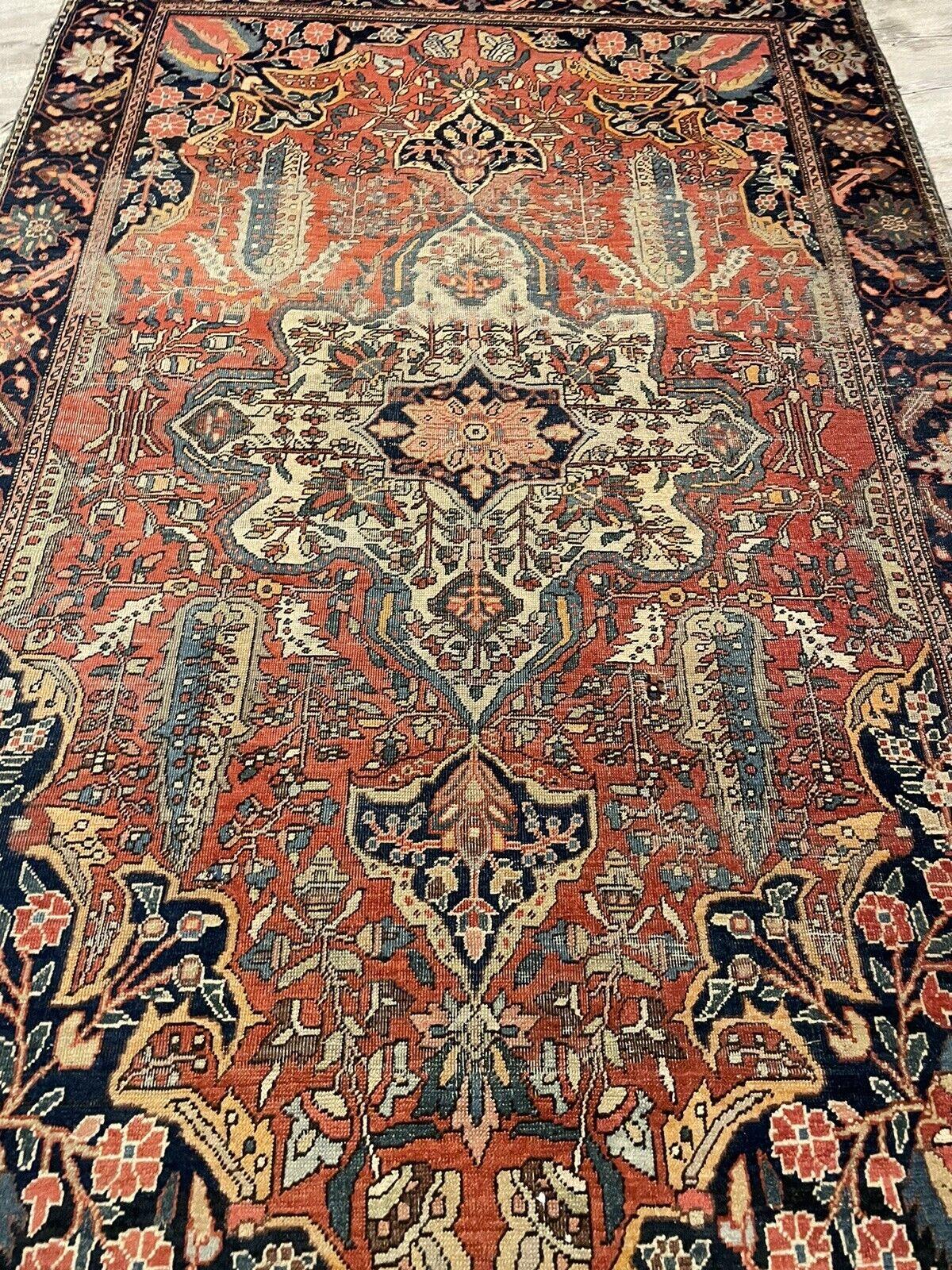 Fin du XIXe siècle Tapis persan Farahan ancien fait à la main 4,1' x 6,7', 1870s - 1N47 en vente
