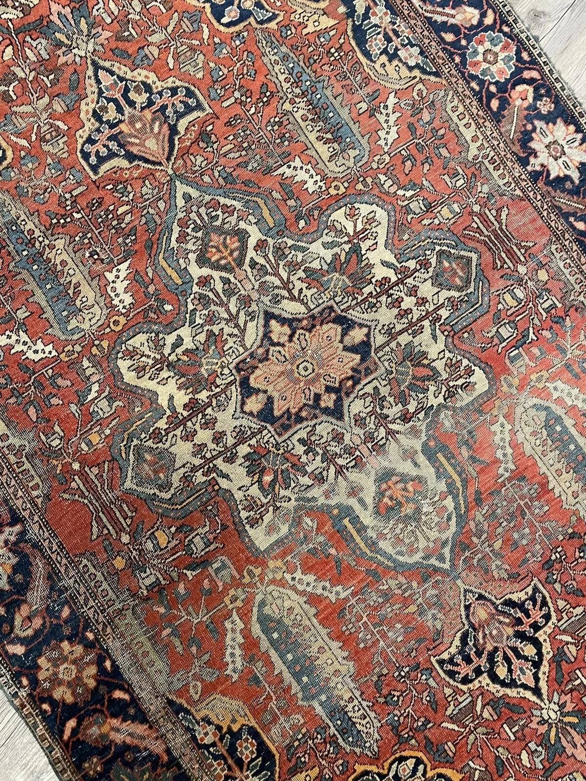 Laine Tapis persan Farahan ancien fait à la main 4,1' x 6,7', 1870s - 1N47 en vente