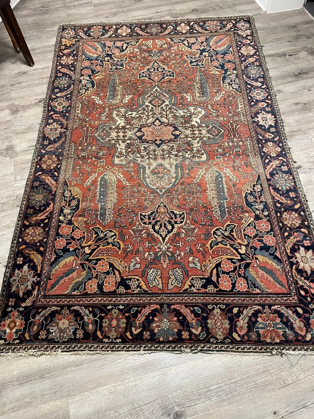 Tapis persan Farahan ancien fait à la main 4,1' x 6,7', 1870s - 1N47 en vente 3