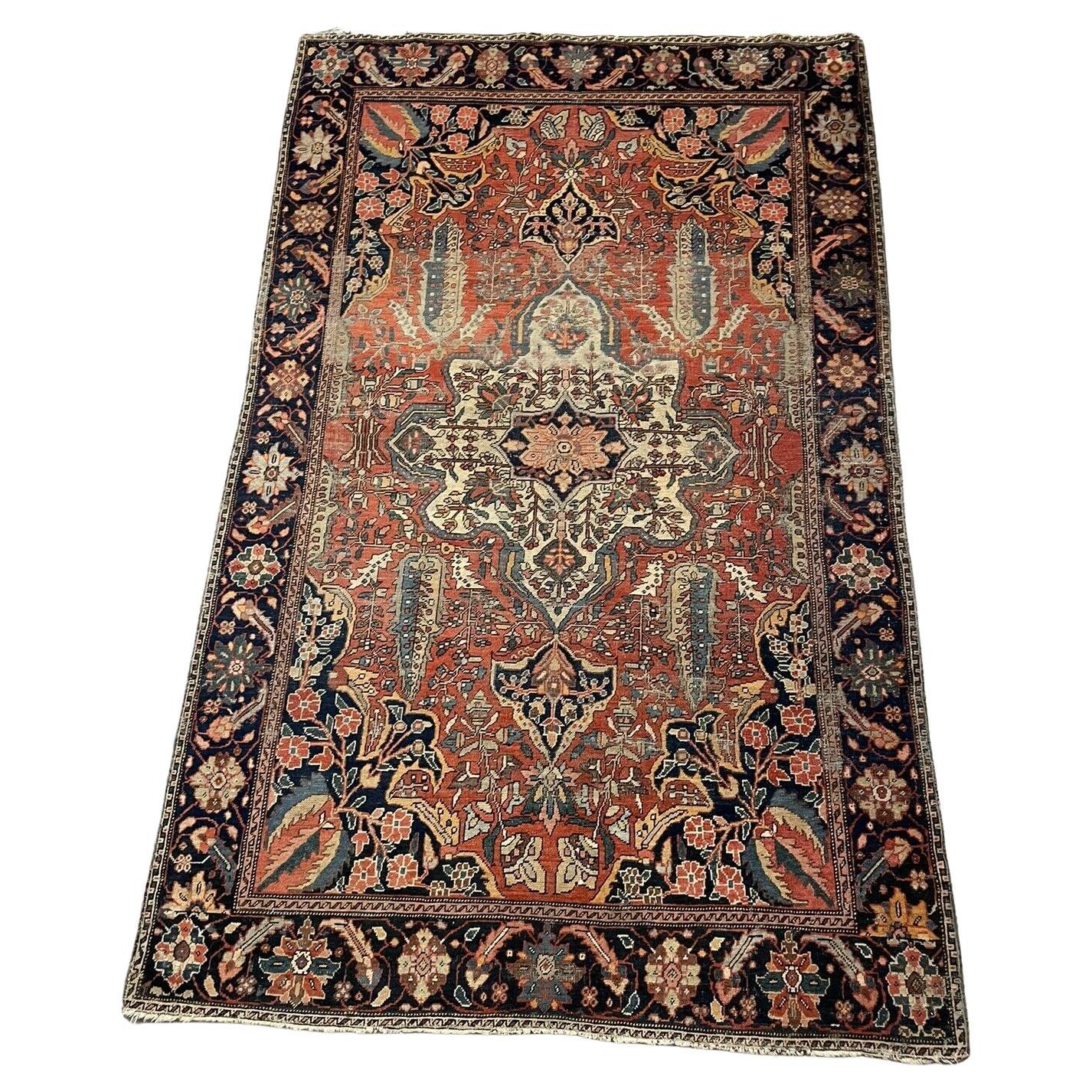 Tapis persan Farahan ancien fait à la main 4,1' x 6,7', 1870s - 1N47 en vente