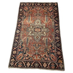 Handmade Antique Persian Farahan Rug 4.1' x 6.7', 1870s - 1N47