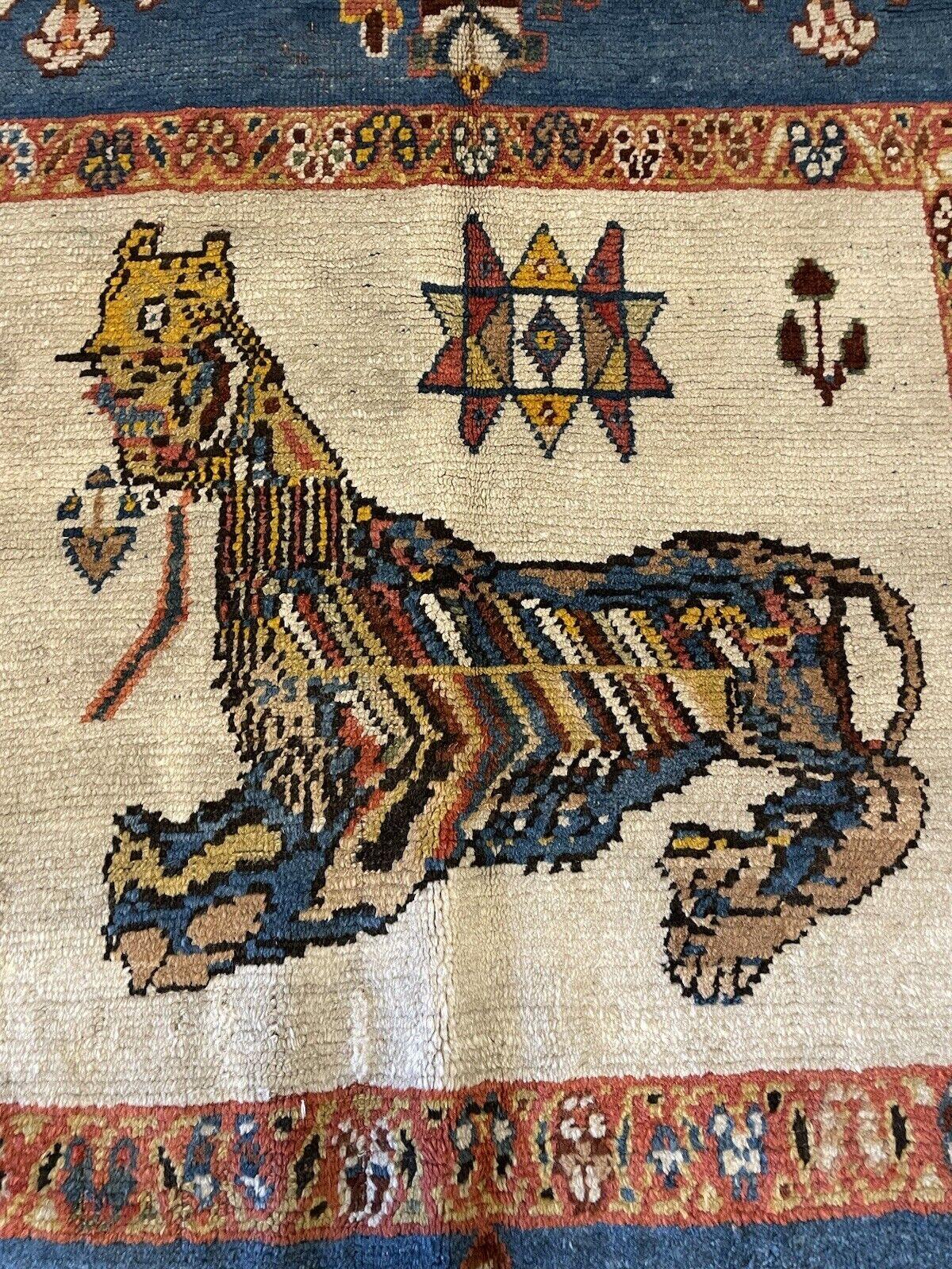 Tapis persan Gabbeh ancien fait à la main 4,9' x 7,2', 1910s - 1N41 Bon état - En vente à Bordeaux, FR
