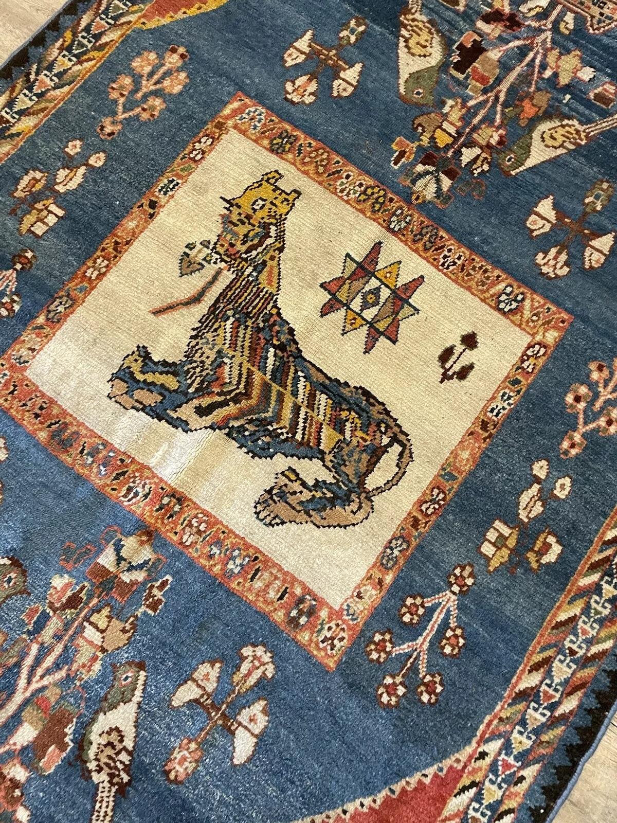Laine Tapis persan Gabbeh ancien fait à la main 4,9' x 7,2', 1910s - 1N41 en vente