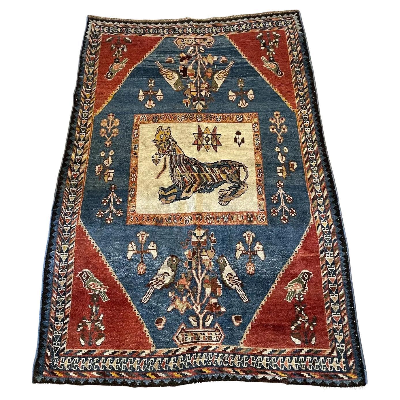 Handmade Antique Persian Gabbeh Rug 4.9' x 7.2', 1910s - 1N41