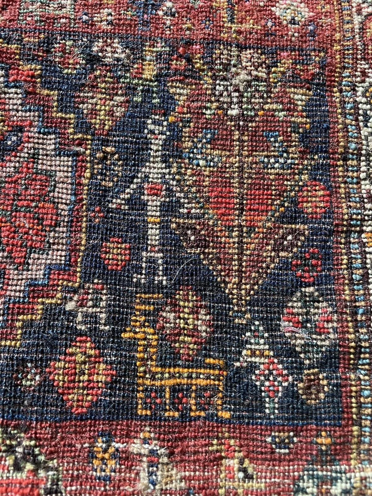 Tapis persan ancien Gashkai de collection fait à la main 1,2' x 1.9', années 1880 - 1N64 Bon état - En vente à Bordeaux, FR