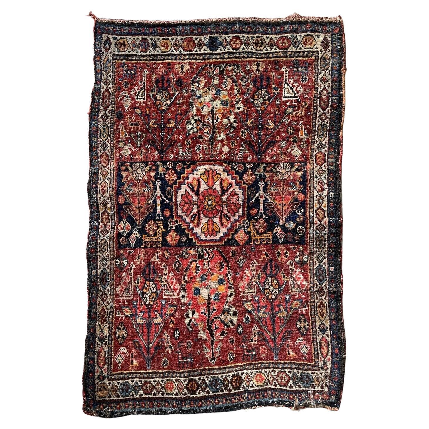 Handmade Antique Persian Gashkai Collectible Rug 1.2' x 1.9', 1880s - 1N64