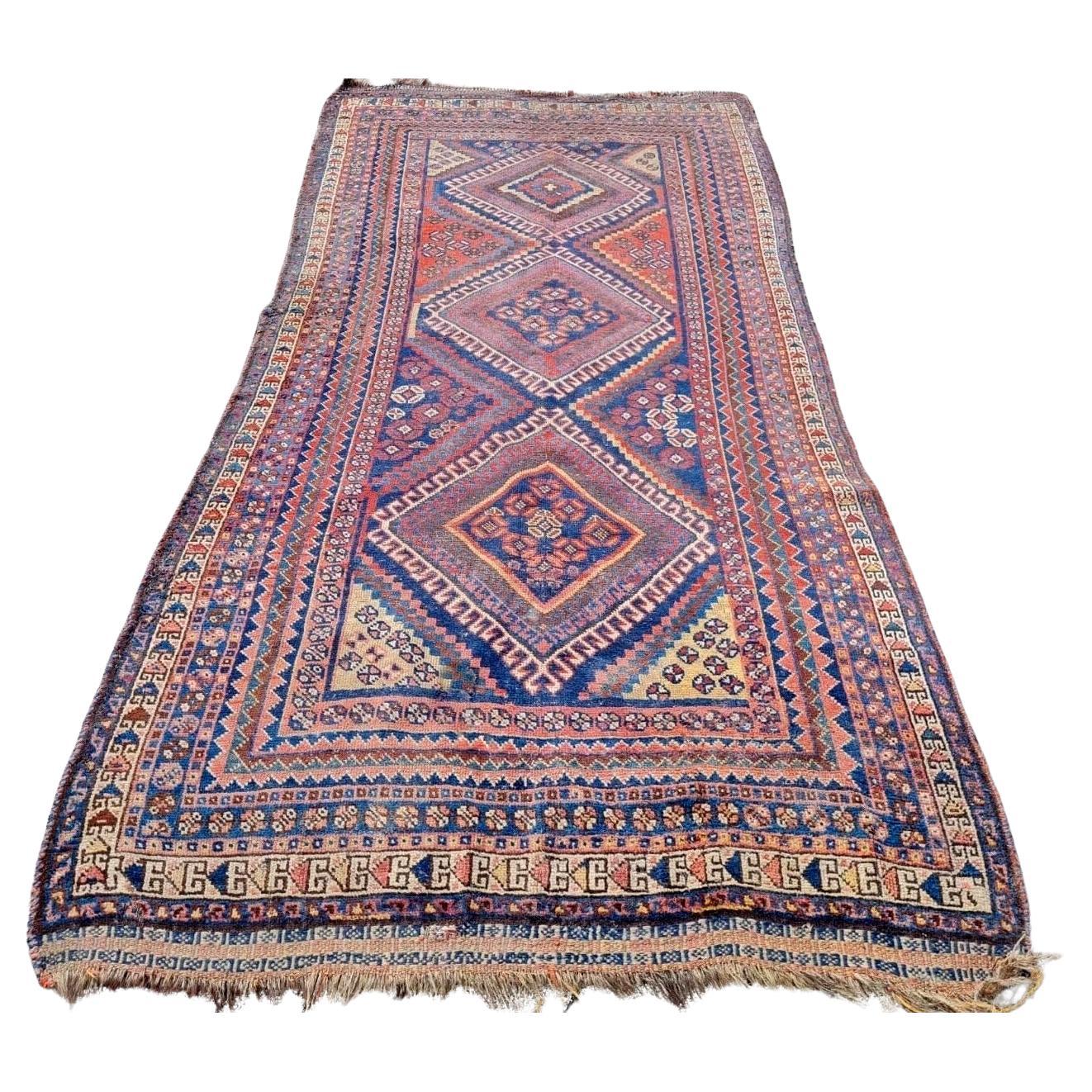 Handgefertigter antiker persischer Gashkai-Teppich 4,7' x 9,9' (142 x 302 cm), 1900er Jahre - 2K03