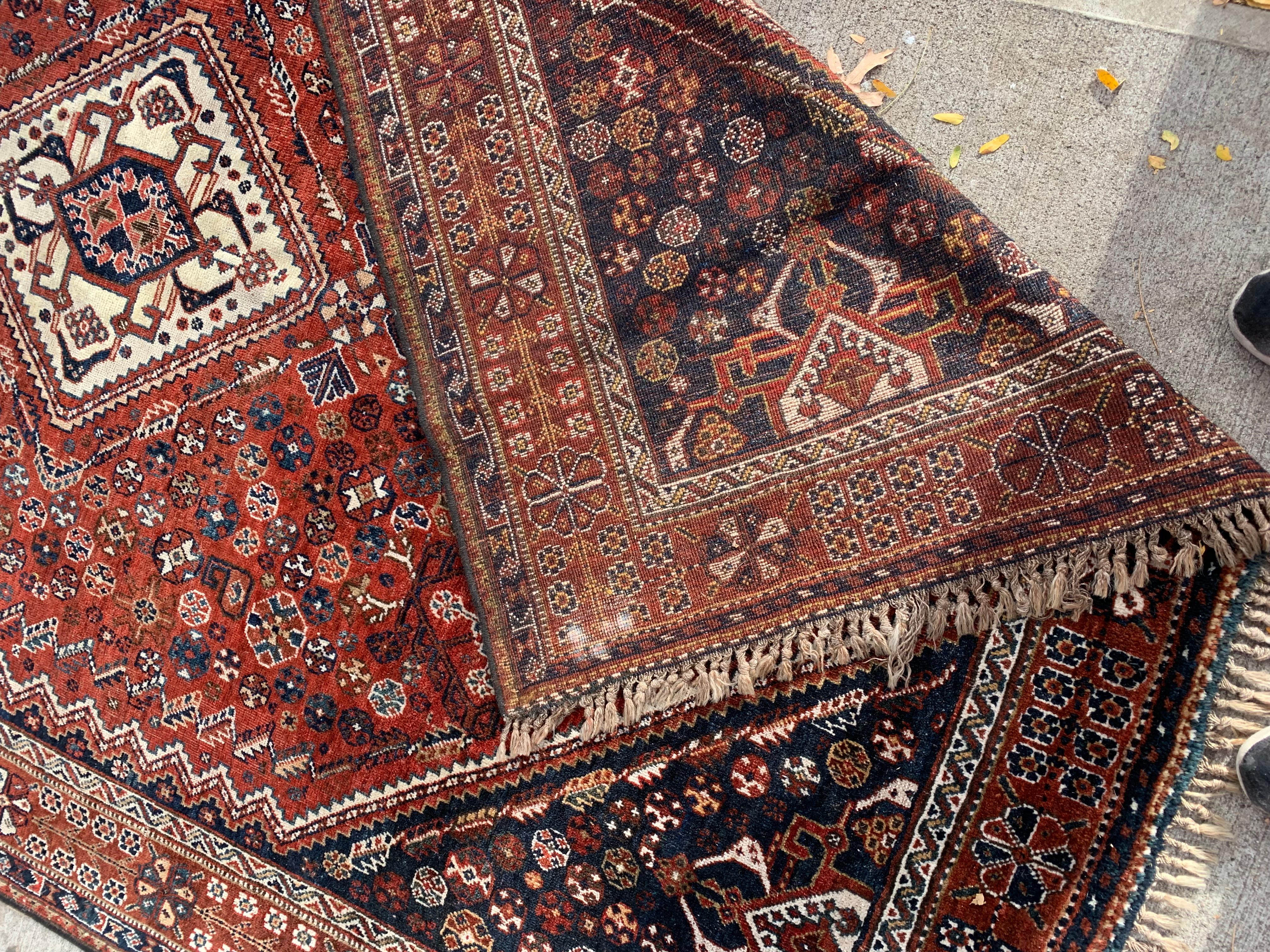 Tapis persan ancien Gashkai fait à la main 5.3' x 7,11' 1900s - 2B42 Bon état - En vente à Bordeaux, FR
