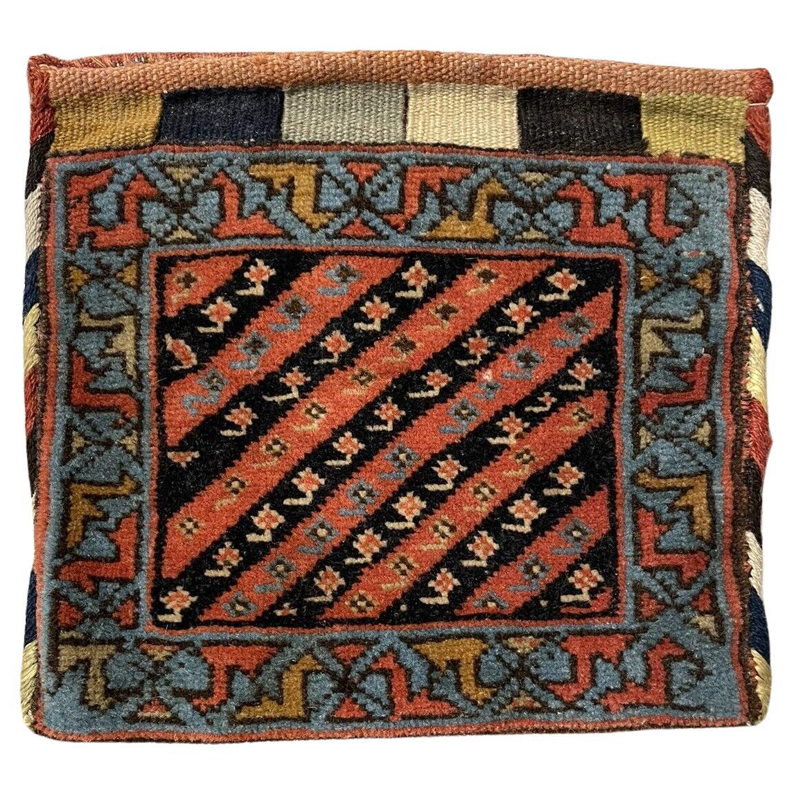 Handmade Antique Persian Gashkai Small Bag 9" x 9", 1900s - 1N14