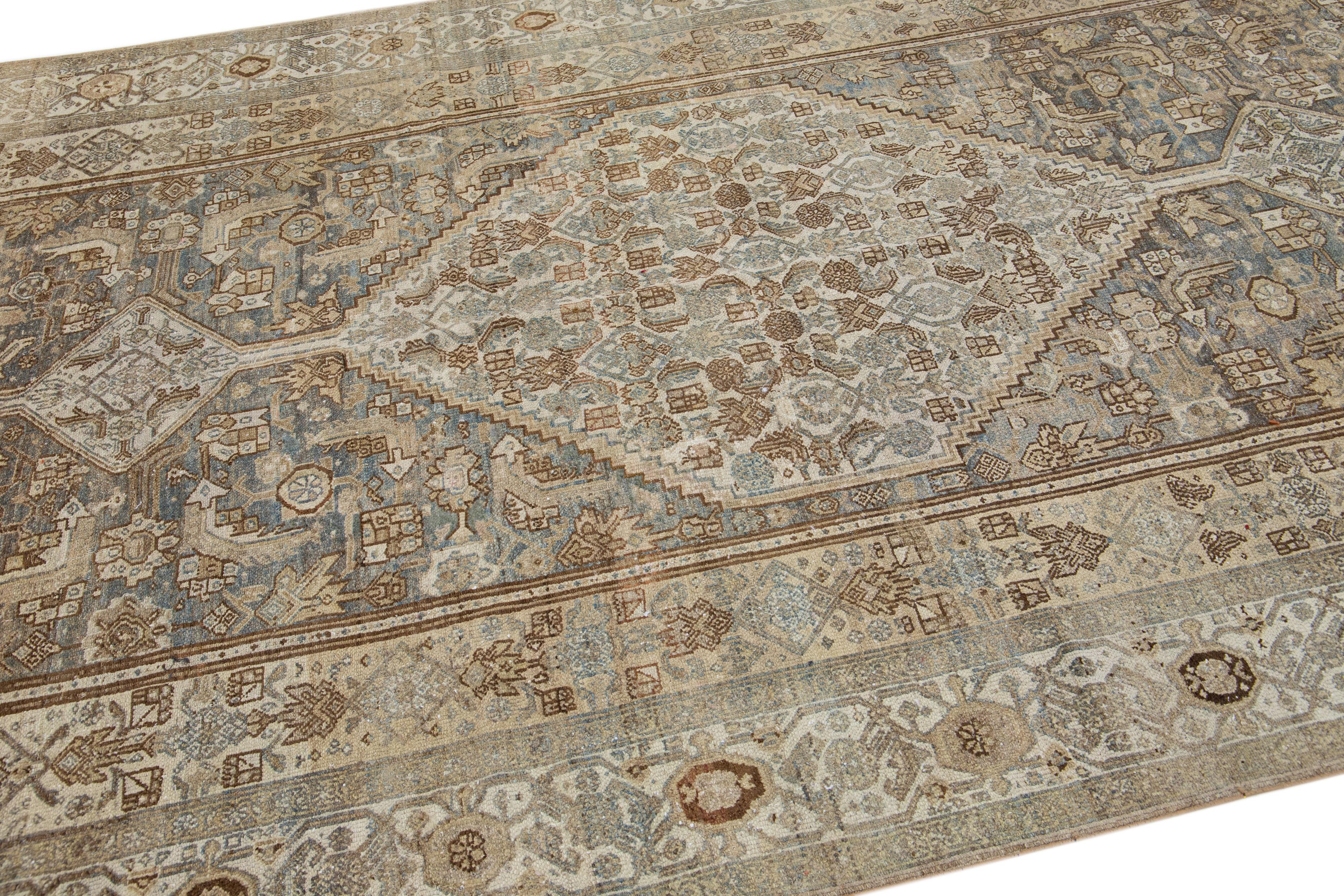 Islamic Handmade Antique Persian Hamadan Gallery Wool Rug in Blue For Sale