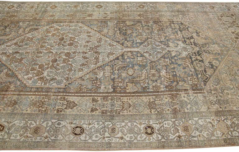 Tapis Hamadan Persan Bleu Azur - Laine Nouée Main - Début XXe - Excellent état