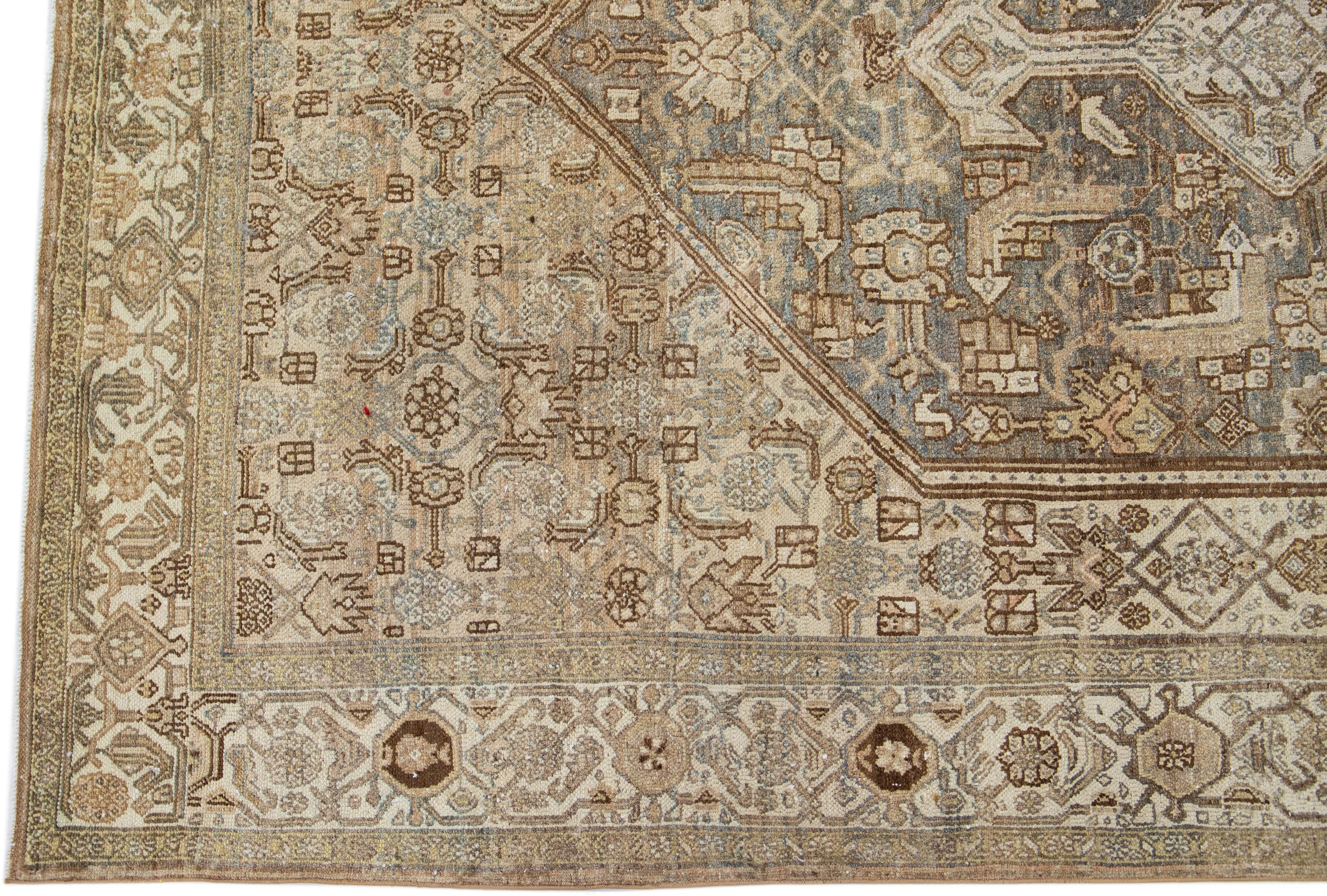 Handmade Antique Persian Hamadan Gallery Wool Rug in Blue In Good Condition For Sale In Norwalk, CT