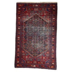 Handmade Antique Persian Hamadan Rug 1920s Distressed Wool 4 x 6.5 ft -1C1273