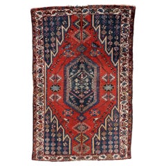 Handmade Antique Persian Hamadan Rug 1920s Distressed Wool 4.2 x 6.4 ft -1C1275