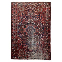 Handgefertigte antike persische Hamadan Teppich 1920er Jahre Distressed Wolle 4,3 x 6,5 ft -1C1274