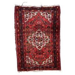 Handmade Antique Persian Hamadan Rug 1920s Red Floral Wool 3.4 x 4.8 ft -1C1272