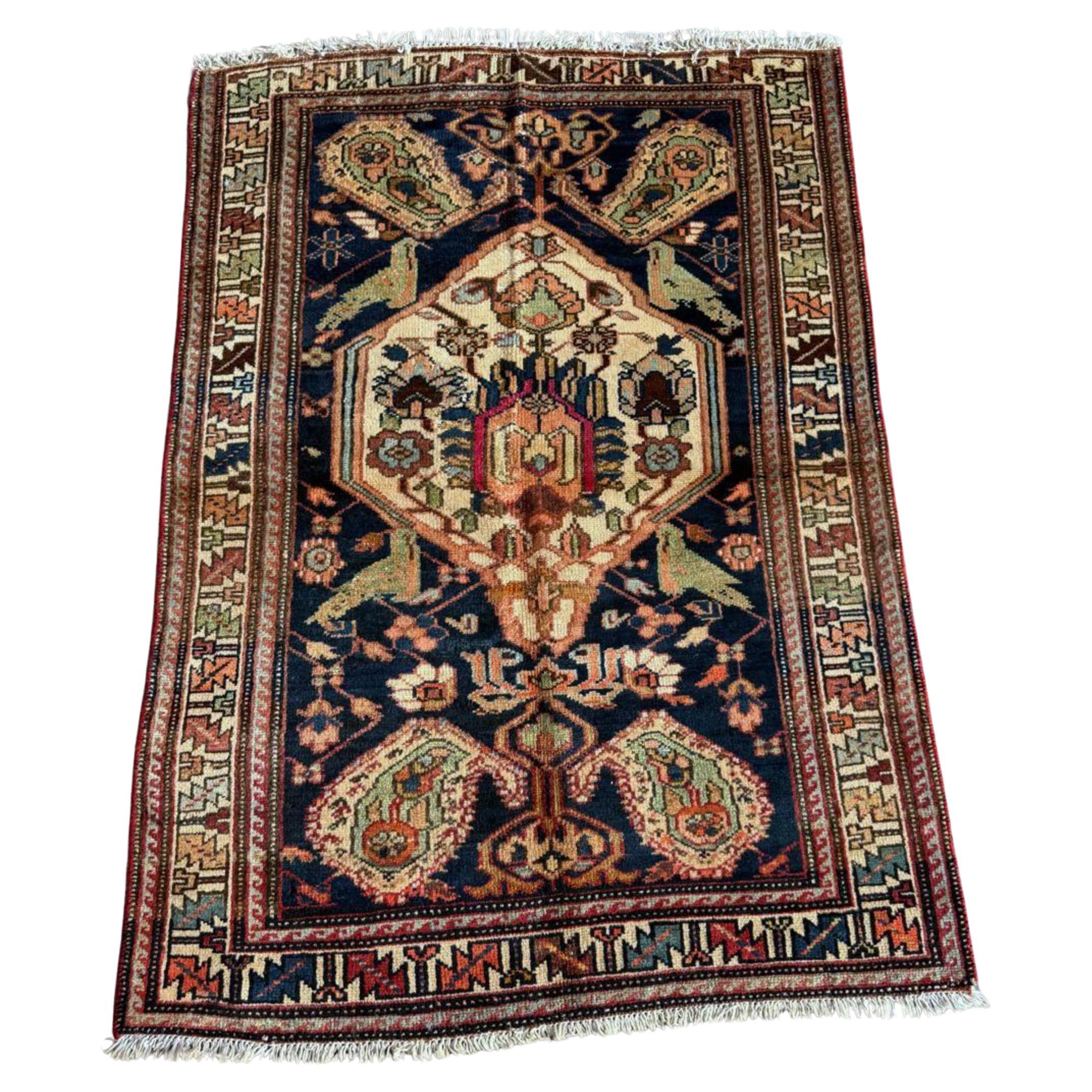 Tappeto antico persiano Hamadan fatto a mano 3,5' x 4,9', anni '20 - 2B101