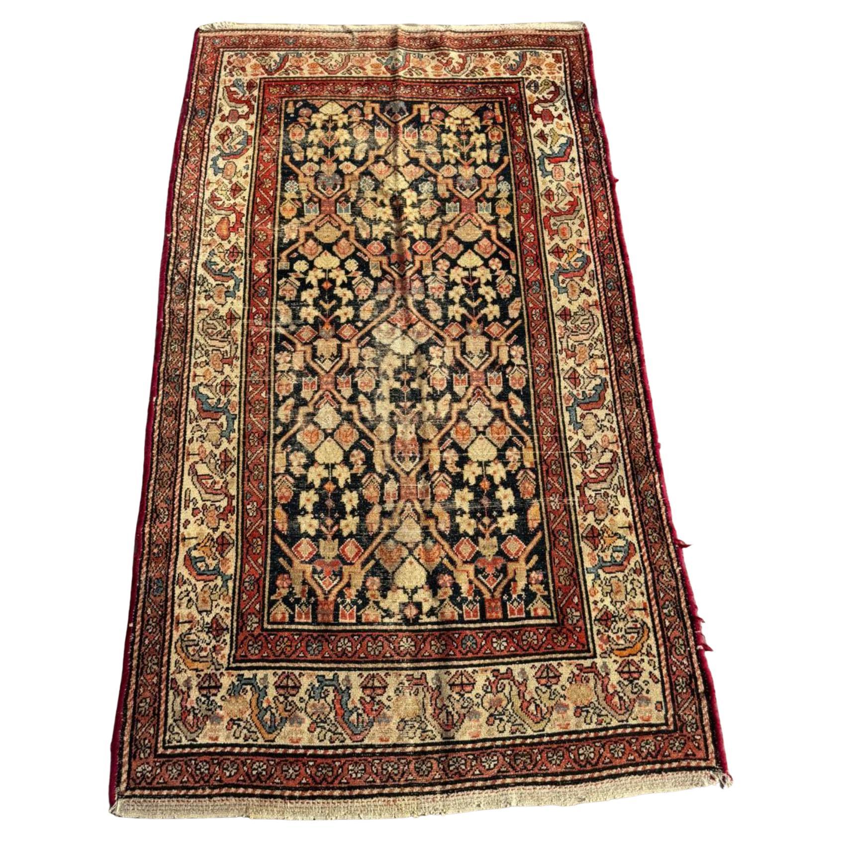 Tapis Hamadan persan ancien fait main 3.6' x 6.8', 1920 - 2B98