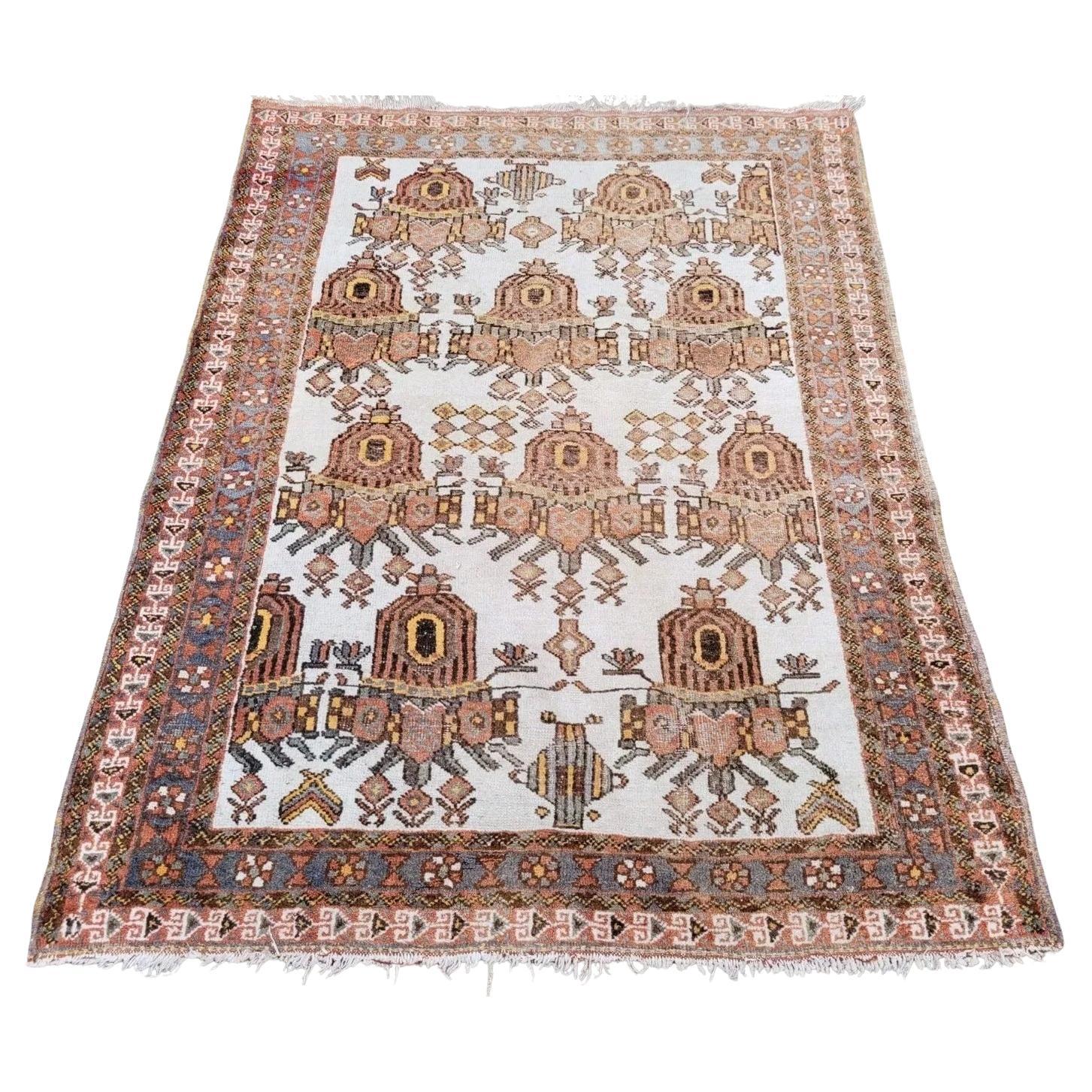 Tapis Hamadan persan ancien fait main 4' x 5.2' (124cm x 159cm) 1930s - 2K12