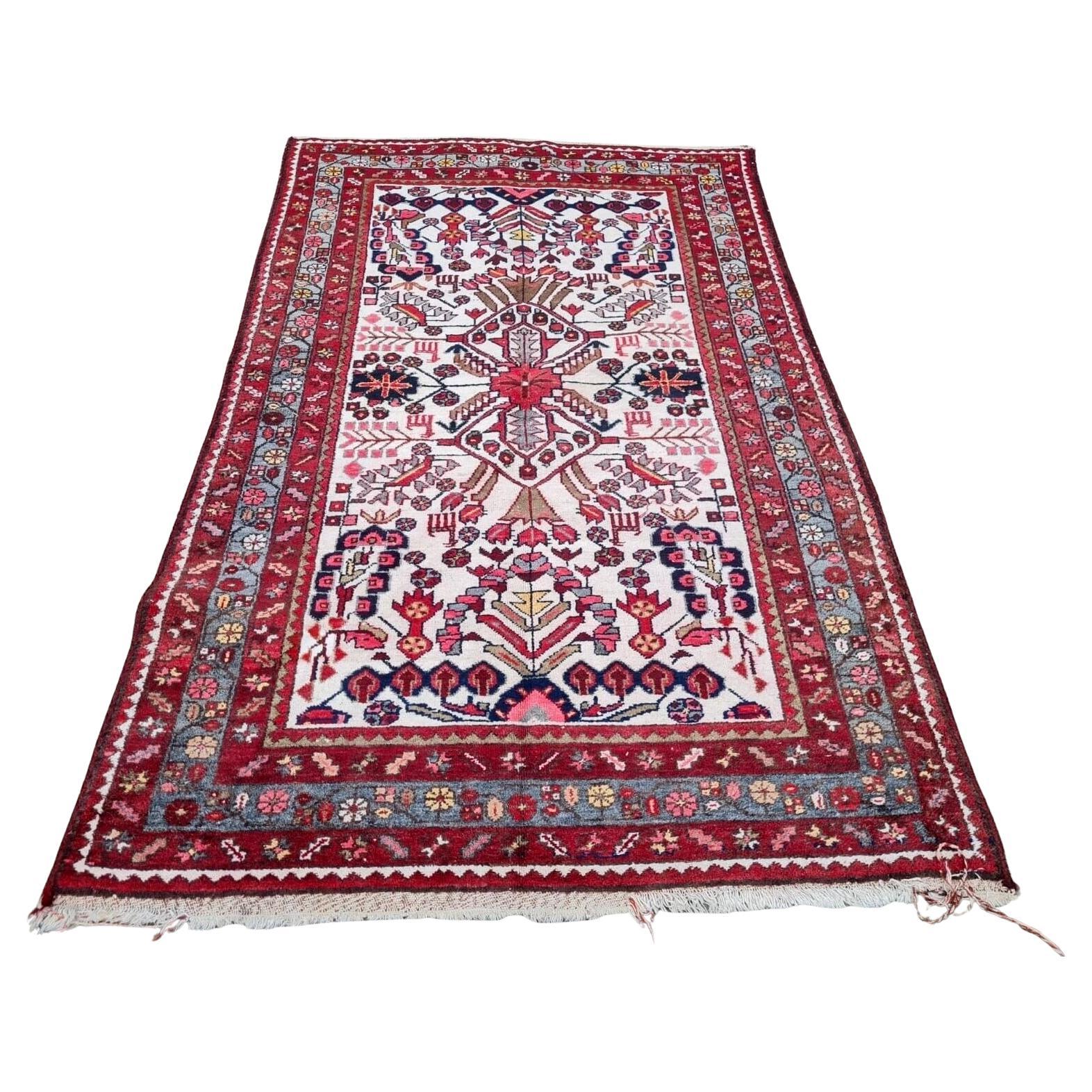 Alfombra persa antigua Hamadan hecha a mano 4,3' x 6,7' años 20 - 2K32 en venta