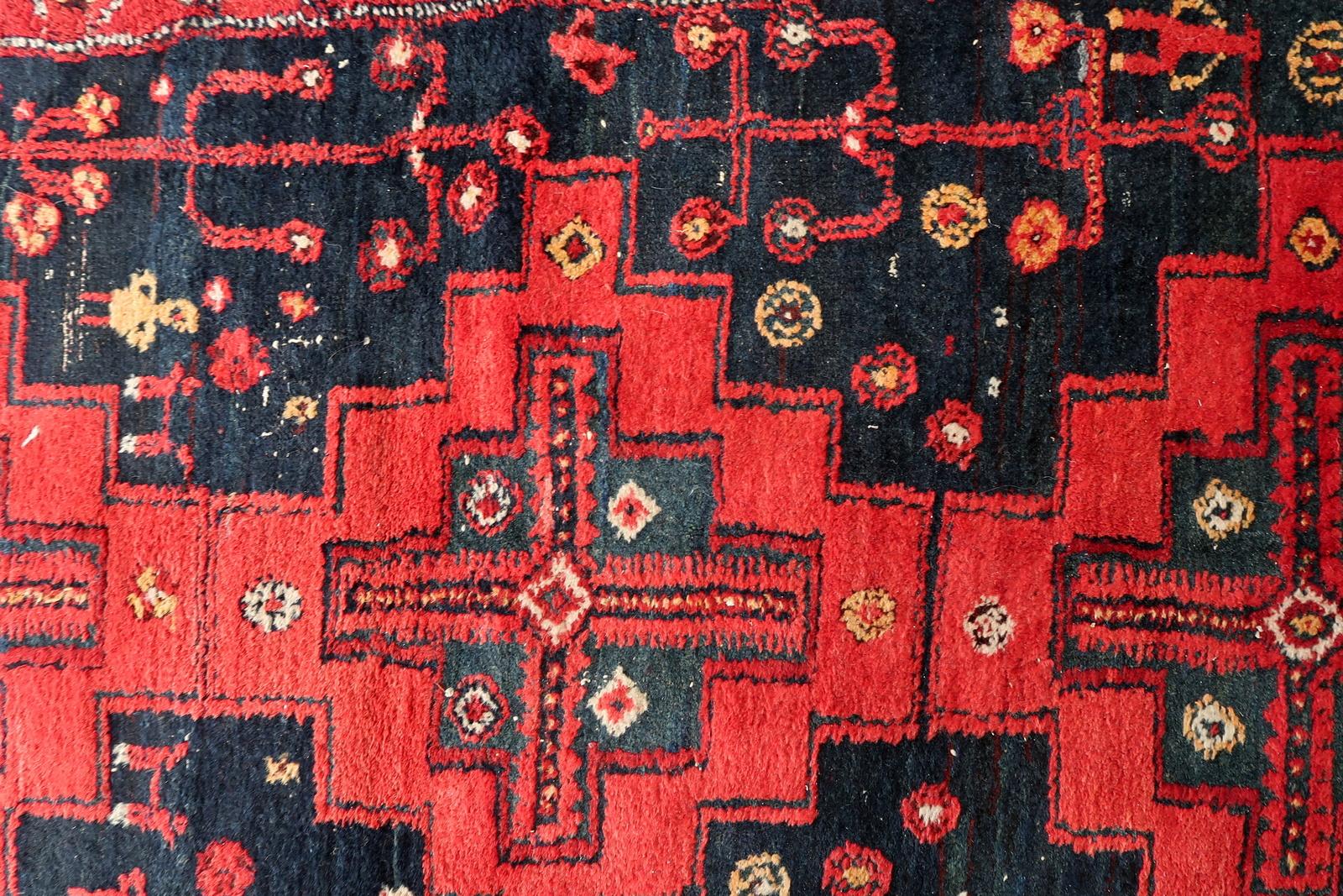 Handgefertigter antiker persischer Hamadan-Teppich 4,6' x 6,7'', 1930er Jahre, 1C1086 (Handgeknüpft) im Angebot