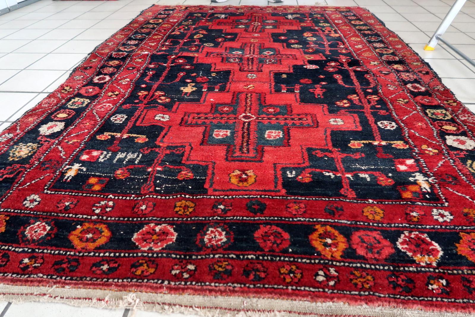 Handgefertigter antiker persischer Hamadan-Teppich 4,6' x 6,7'', 1930er Jahre, 1C1086 im Angebot 2