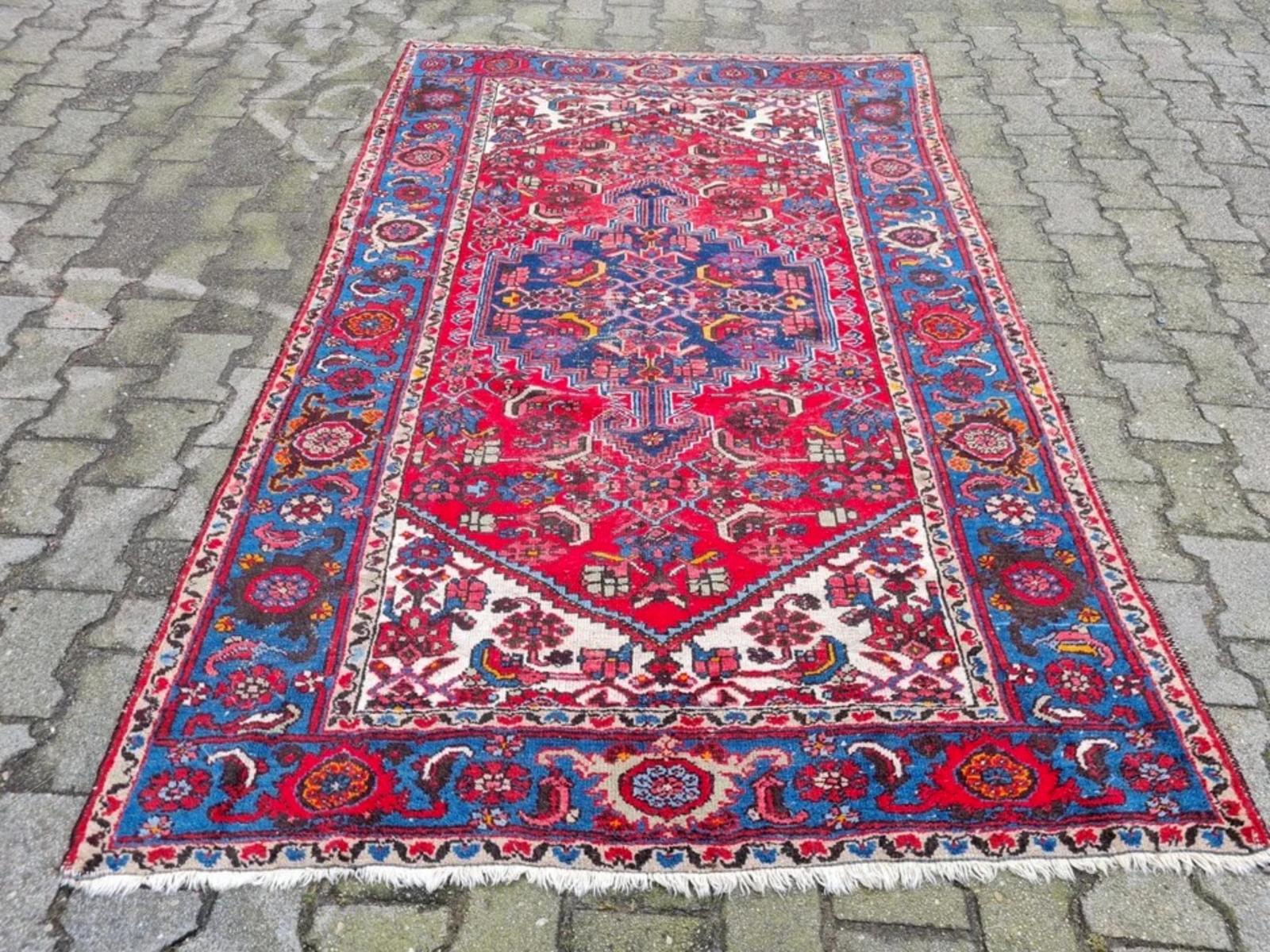 Alfombra persa antigua Hamadan hecha a mano 4,6' x 7' años 20 - 2K62 Francés