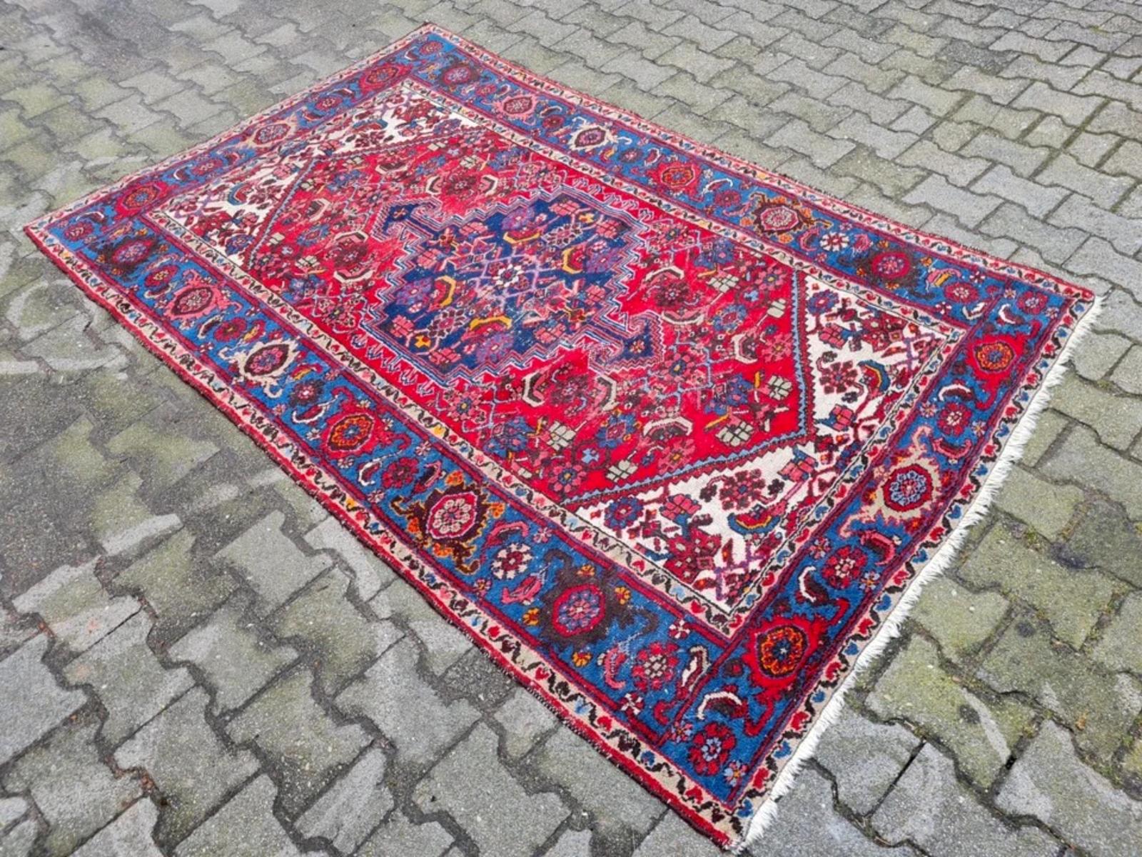 Alfombra persa antigua Hamadan hecha a mano 4,6' x 7' años 20 - 2K62 Anudado a mano