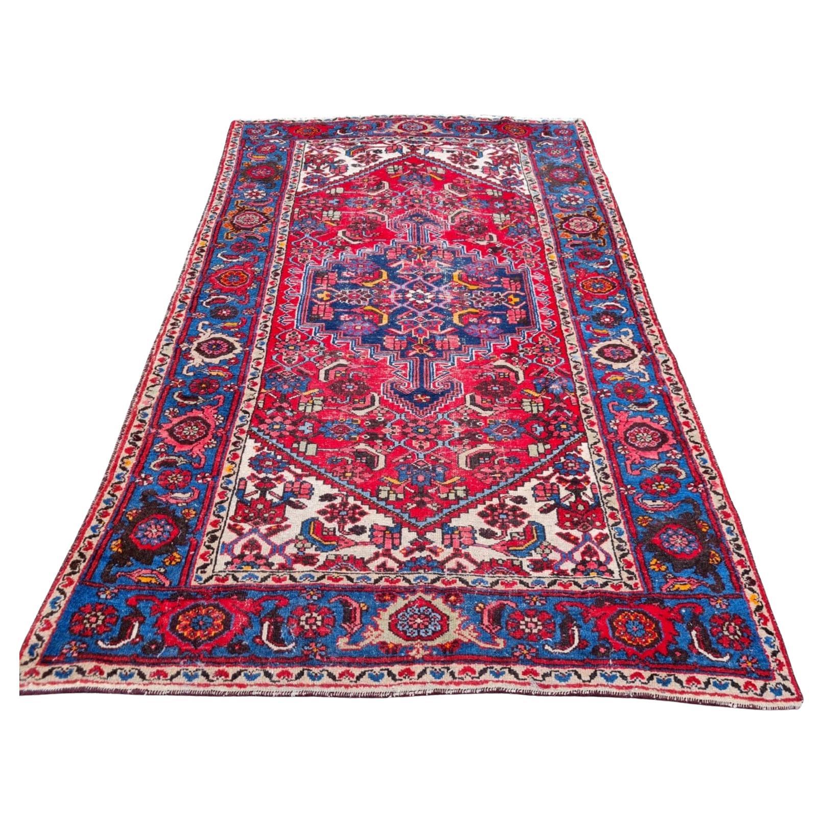 Handmade Antique Persian Hamadan Rug 4.6' x 7' 1920s - 2K62