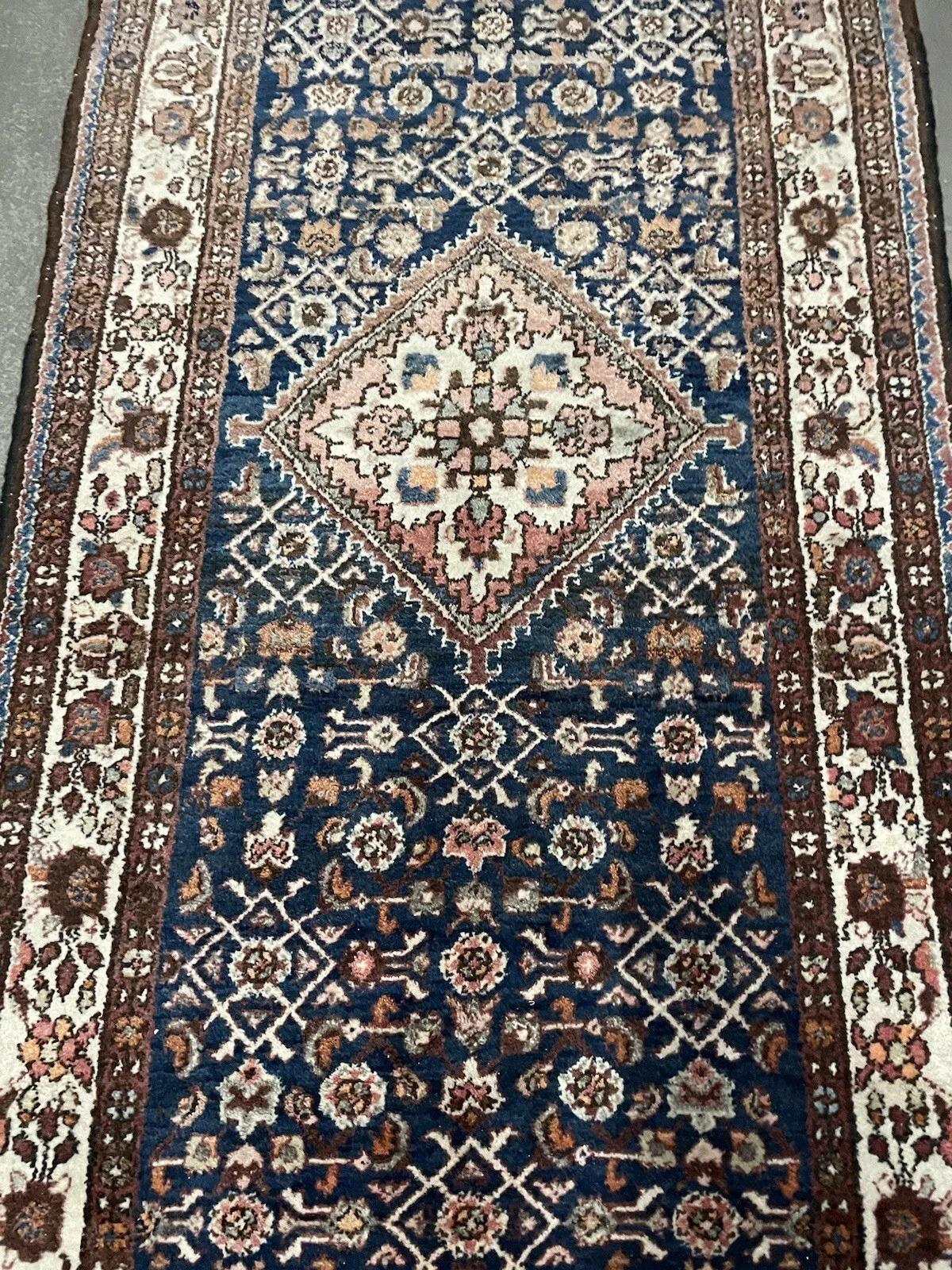 Alfombra persa antigua Hamadan hecha a mano 3.5' x 9.4' 1920s - 1N79 Lana en venta