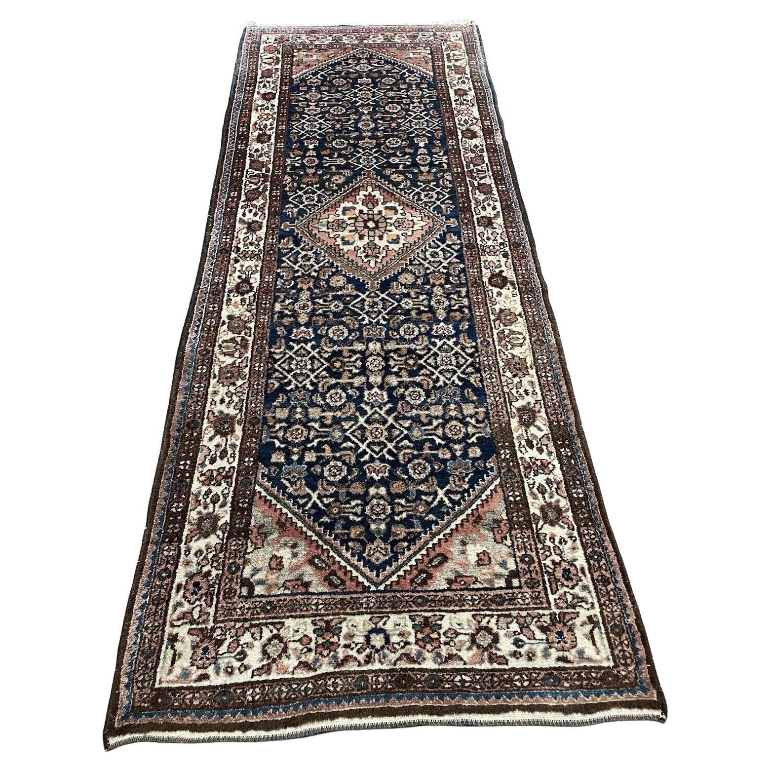 Alfombra persa antigua Hamadan hecha a mano 3.5' x 9.4' 1920s - 1N79