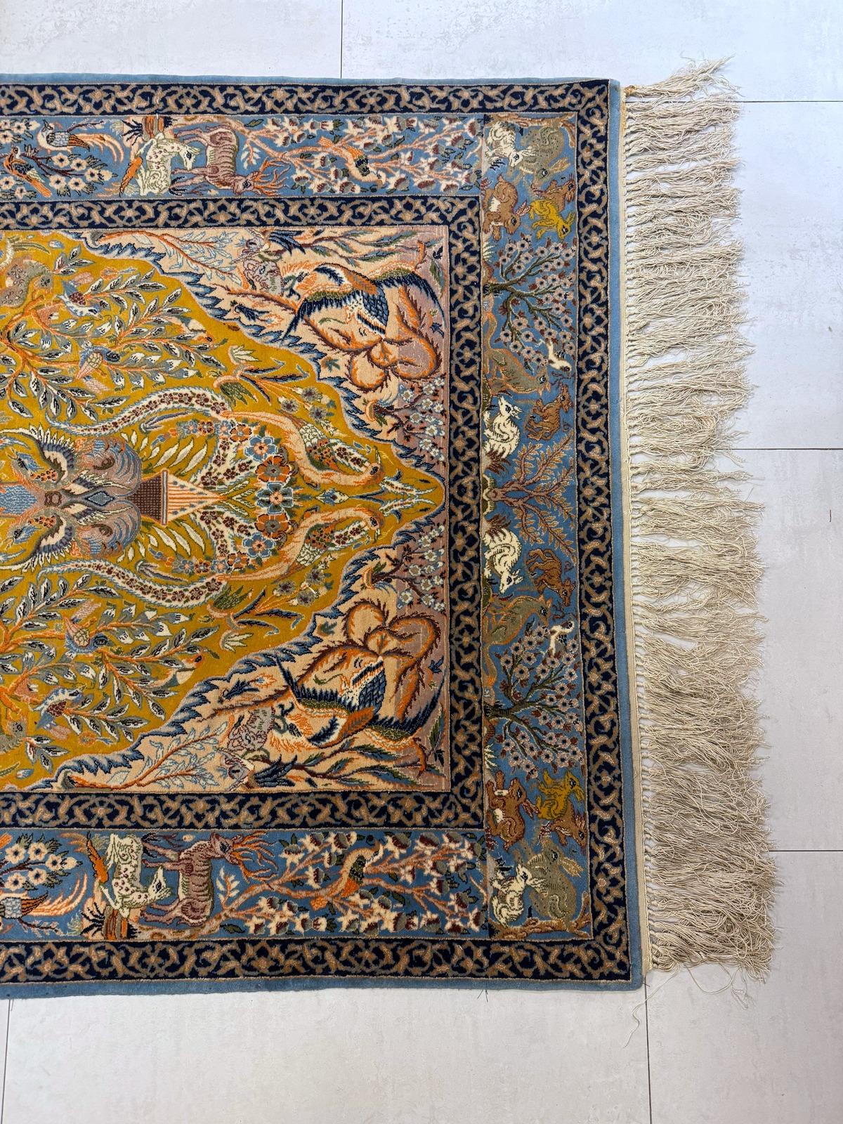 Metà XX secolo Tappeto antico persiano Isfahan fatto a mano 3,1' x 5,2, anni '30 - 2B88 in vendita