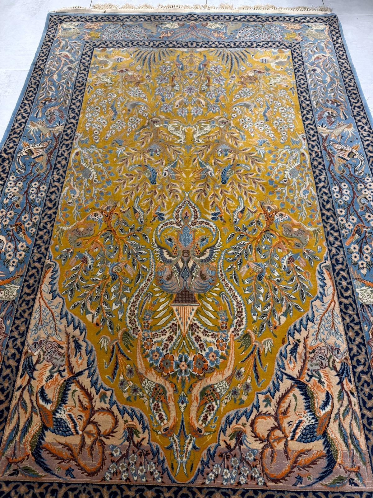 Lana Tappeto antico persiano Isfahan fatto a mano 3,1' x 5,2, anni '30 - 2B88 in vendita