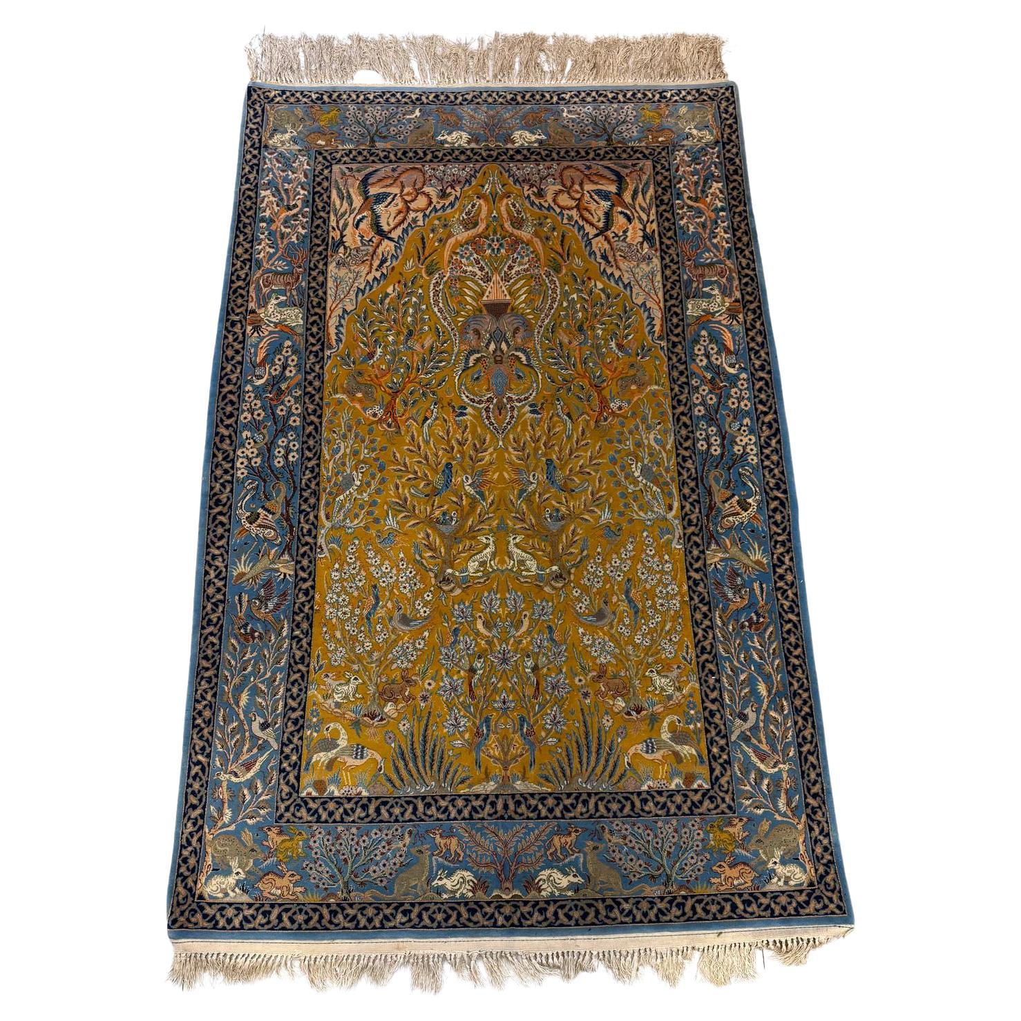 Tappeto antico persiano Isfahan fatto a mano 3,1' x 5,2, anni '30 - 2B88 in vendita