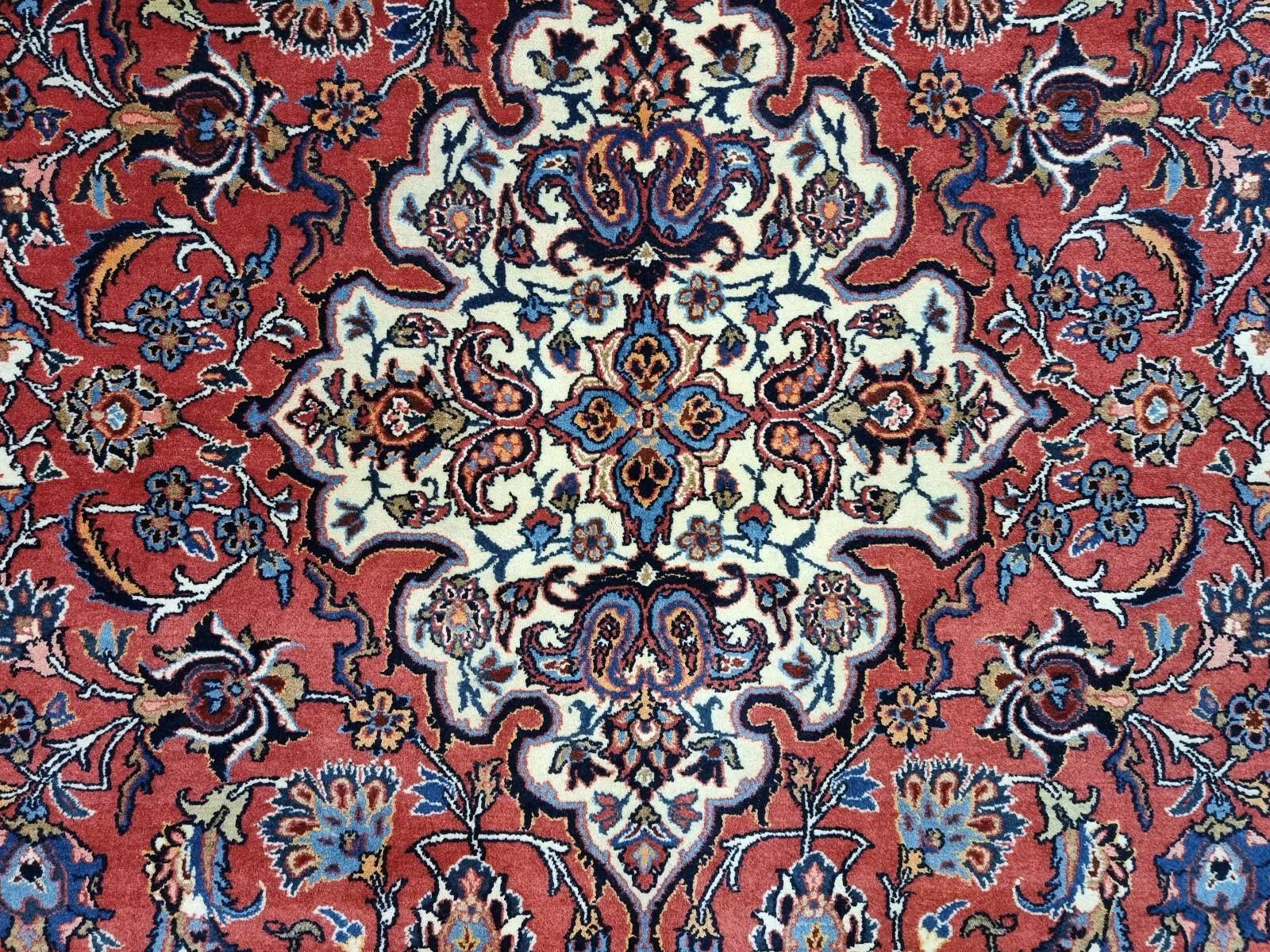 Milieu du XXe siècle Tapis persan ancien d'Ispahan fait à la main 4,8' x 7,7' années 1940 - 1D198 en vente