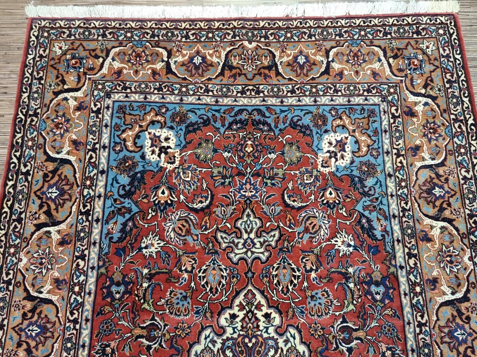 Laine Tapis persan ancien d'Ispahan fait à la main 4,8' x 7,7' années 1940 - 1D198 en vente