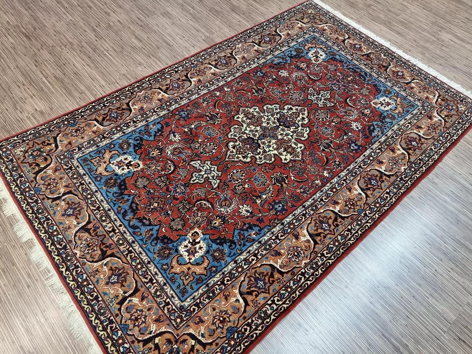 Tapis persan ancien d'Ispahan fait à la main 4,8' x 7,7' années 1940 - 1D198 en vente 1