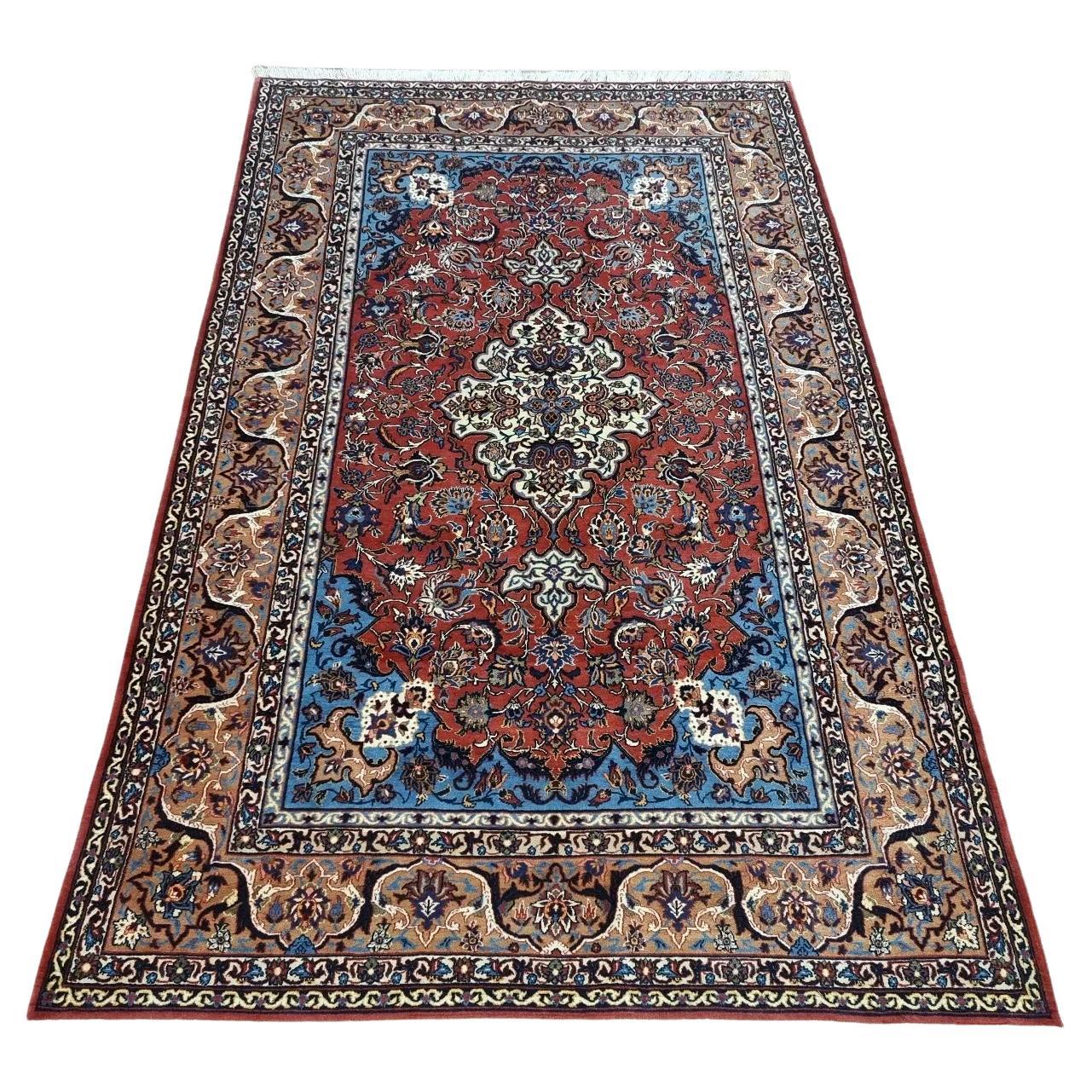 Handgefertigter antiker persischer Isfahan-Teppich 4,8' x 7.7' 1940er Jahre - 1D198