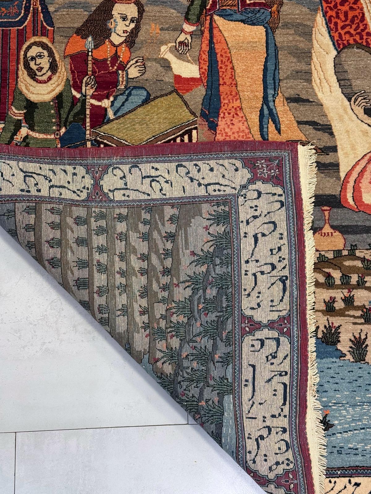 Tappeto antico persiano Kashan pittorico fatto a mano 4,1' x 7,2, anni '20 - 2B87 In condizioni buone in vendita a Bordeaux, FR