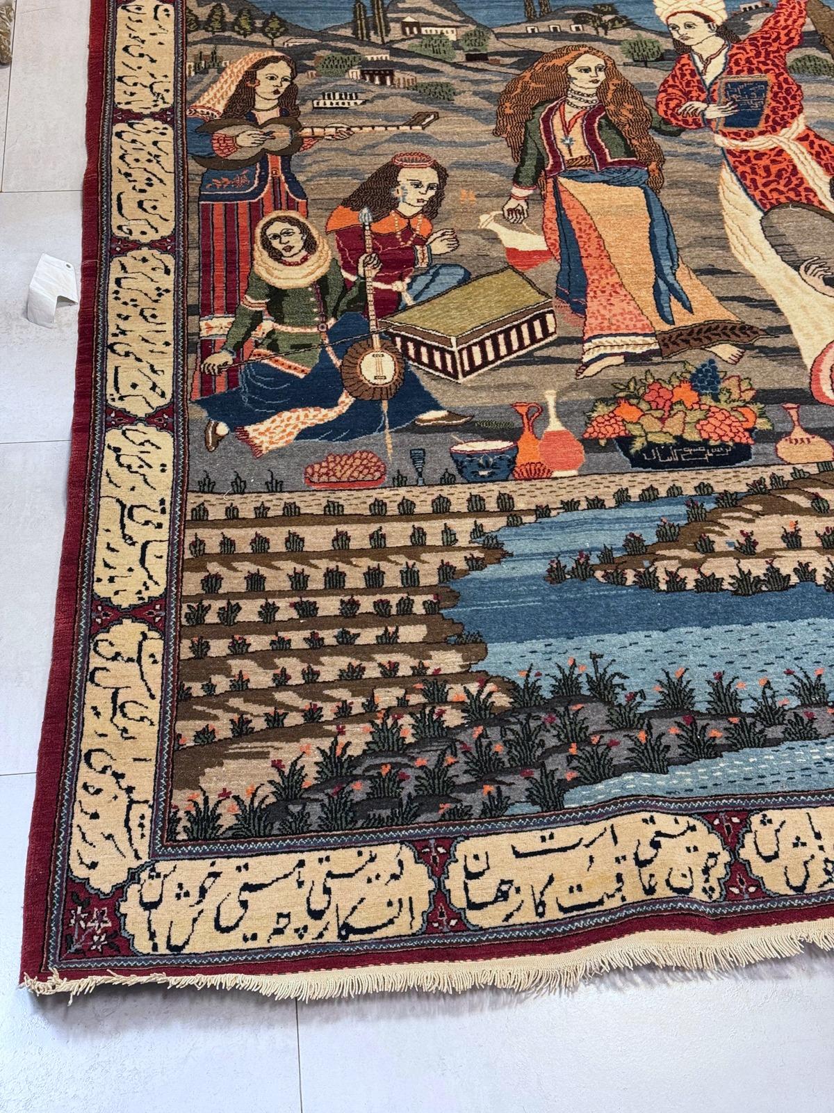 Inizio XX secolo Tappeto antico persiano Kashan pittorico fatto a mano 4,1' x 7,2, anni '20 - 2B87 in vendita