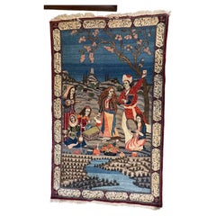 Tappeto antico persiano Kashan pittorico fatto a mano 4,1' x 7,2, anni '20 - 2B87