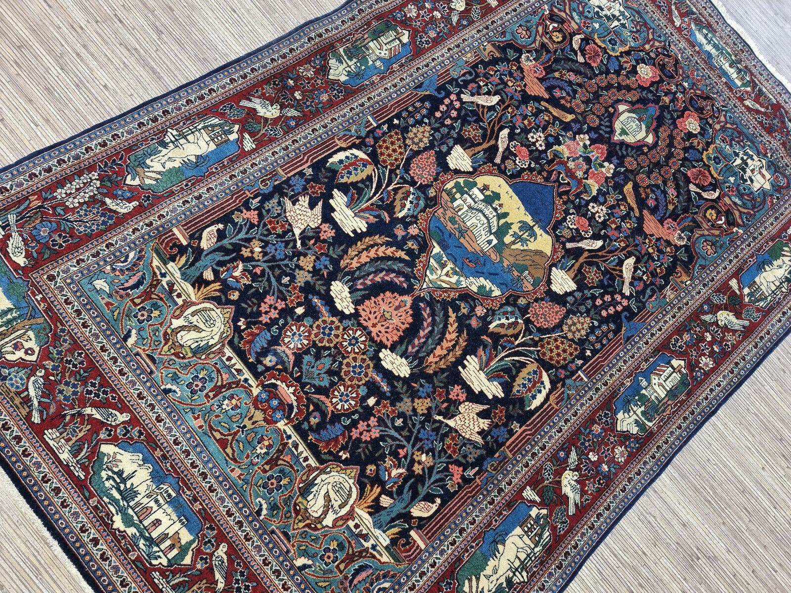 Tapis de Kashan persan ancien fait à la main 4.3' x 6,8' 1900s - 1D176 en vente 5