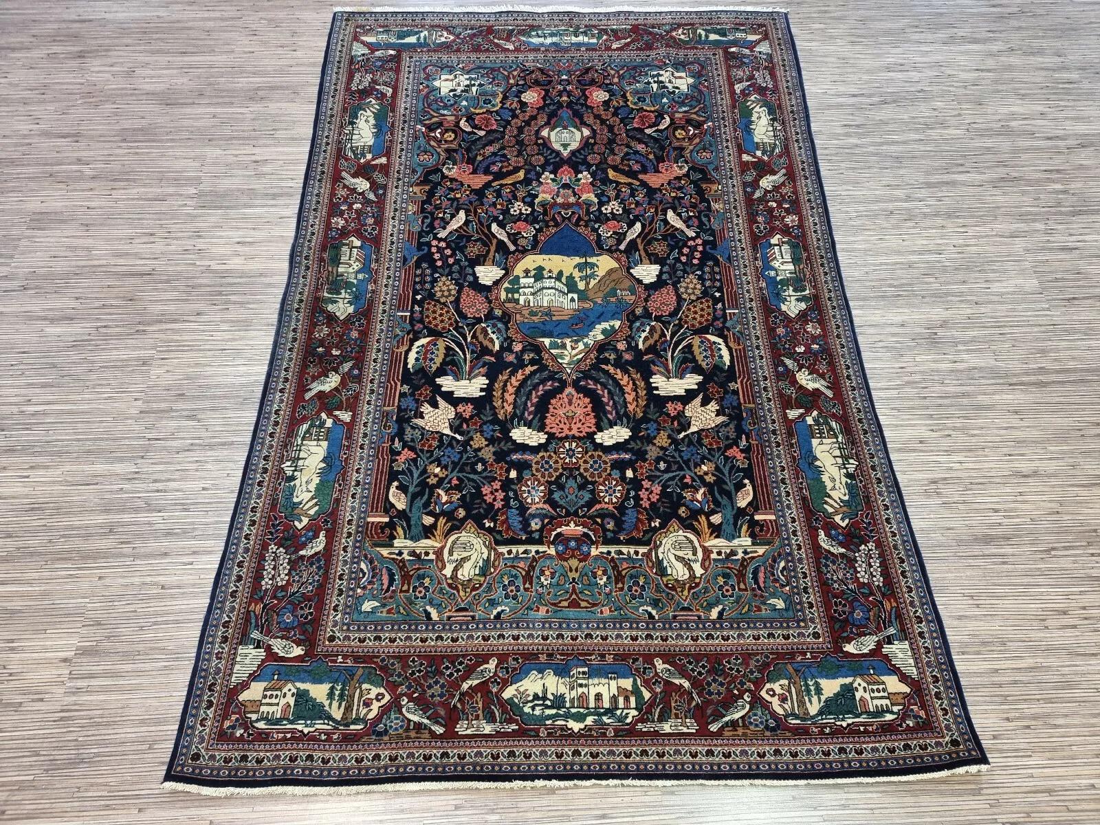 Noué à la main Tapis de Kashan persan ancien fait à la main 4.3' x 6,8' 1900s - 1D176 en vente