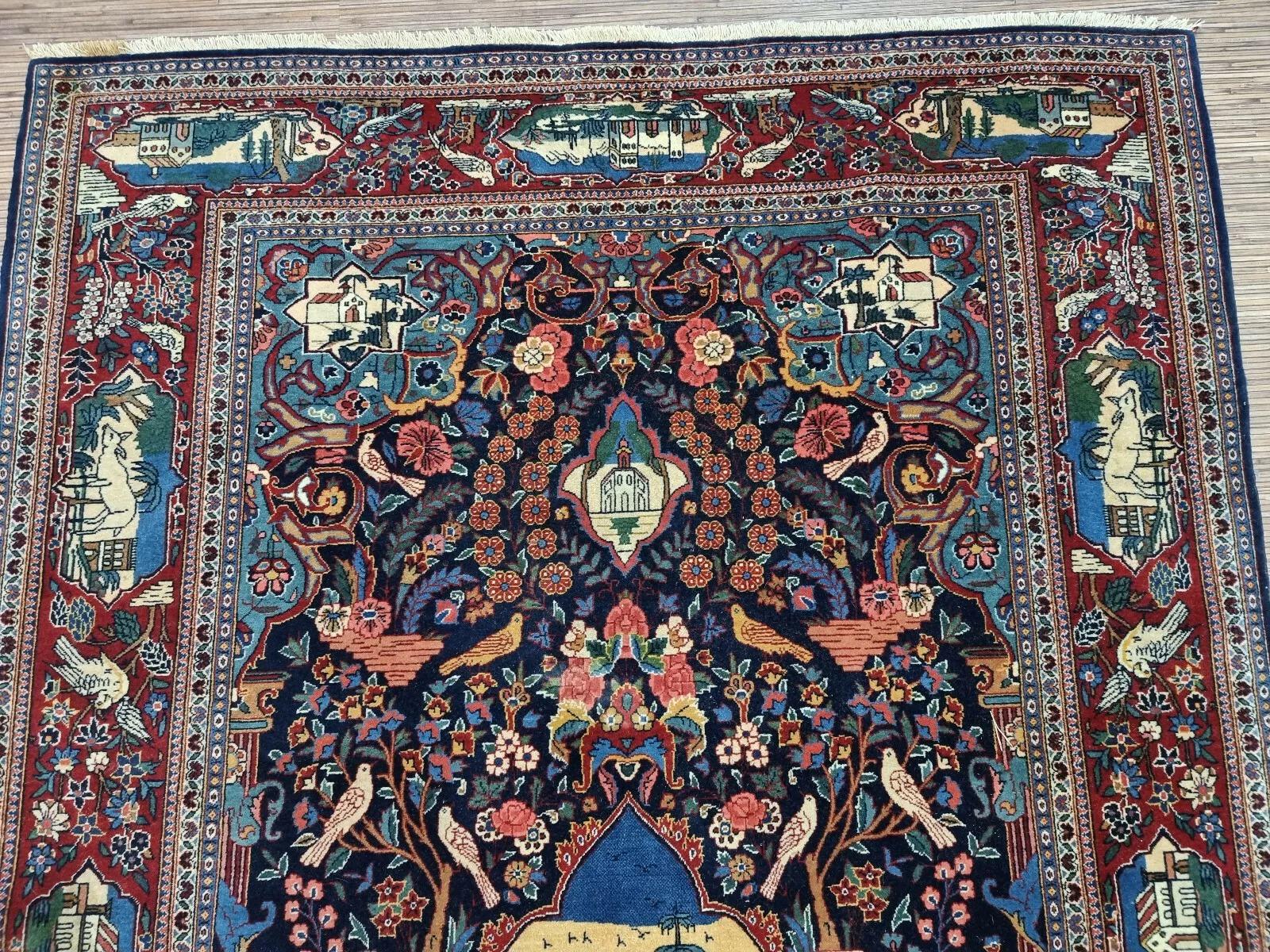 Tapis de Kashan persan ancien fait à la main 4.3' x 6,8' 1900s - 1D176 Bon état - En vente à Bordeaux, FR