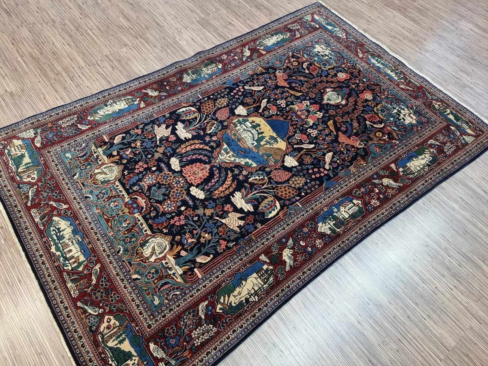 Laine Tapis de Kashan persan ancien fait à la main 4.3' x 6,8' 1900s - 1D176 en vente