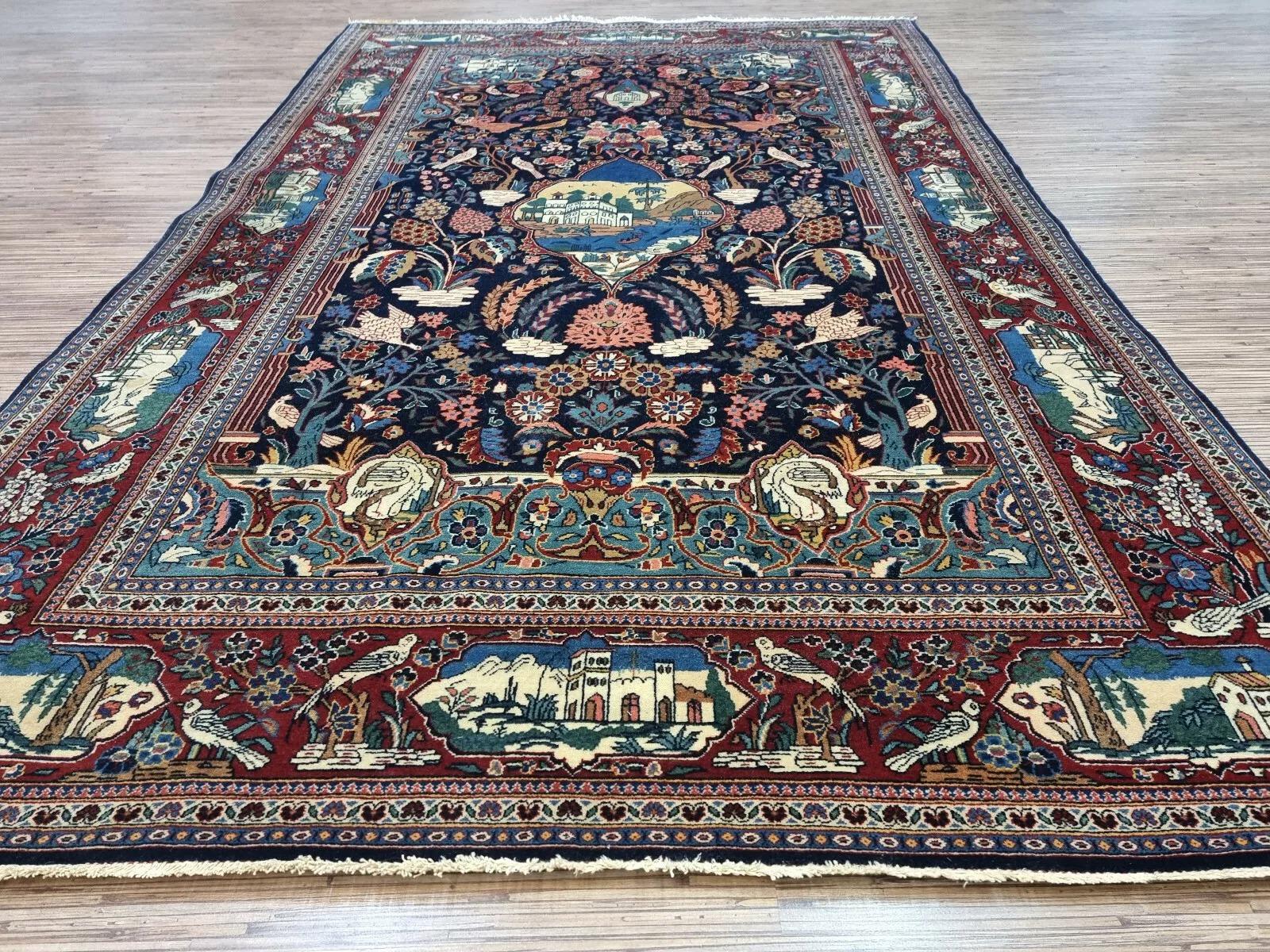 Tapis de Kashan persan ancien fait à la main 4.3' x 6,8' 1900s - 1D176 en vente 1
